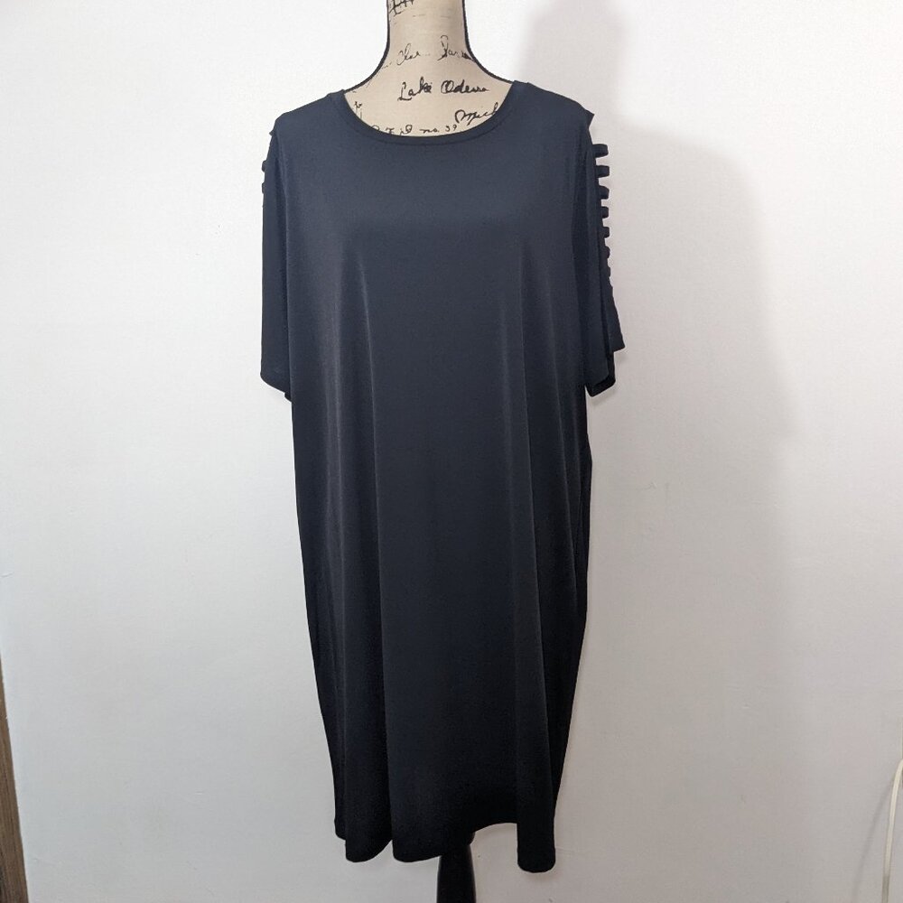 NWT Michael Kors Womens 2X Dress Black Stretch Cutout Short Sleeve Logo